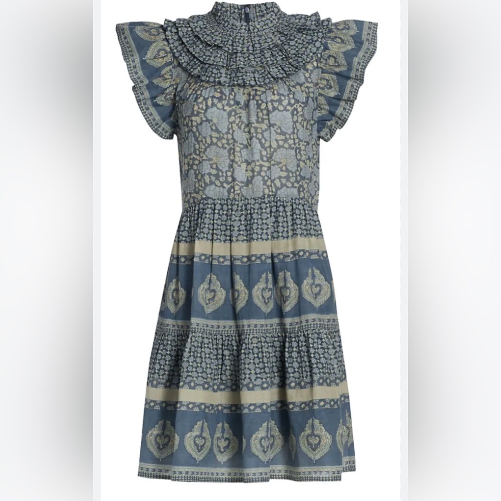 Sea New York Margot Border Tiered Dress XS “Ocean” Blue Excellent Condition